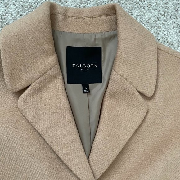 NWOT TALBOTS Black & Beige Color-Block Wool Coat - Size 8P - Picture 3 of 9